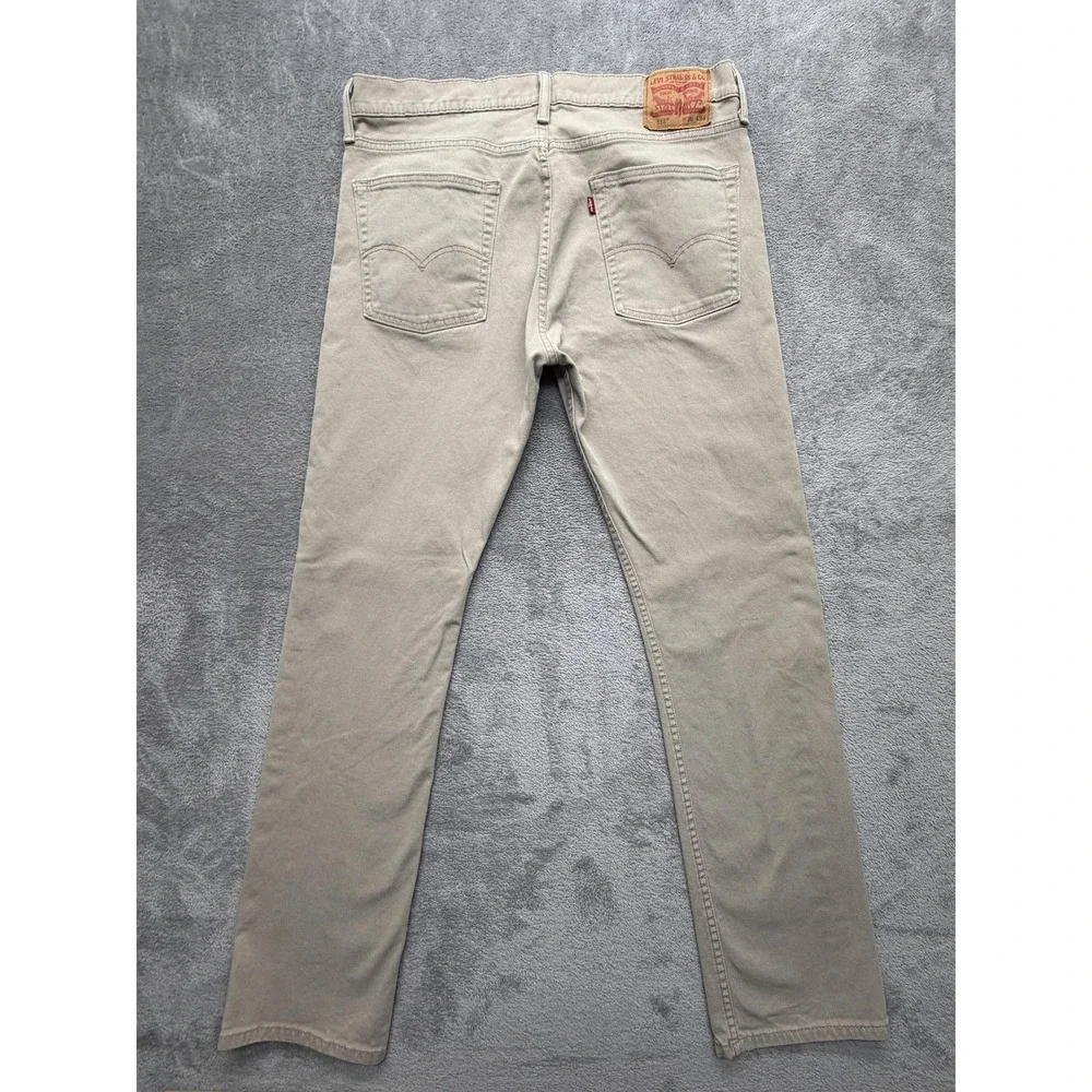 Levis 513 Jeans Mens Measured 36x32 Beige Slim Straight‎ Denim Stretch Zip Fly